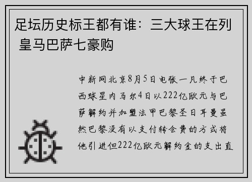足坛历史标王都有谁：三大球王在列 皇马巴萨七豪购